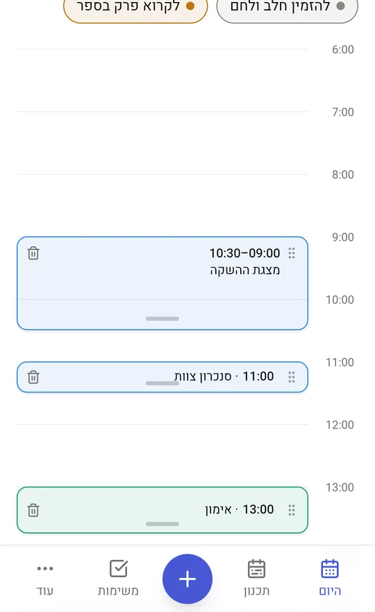 ציר הזמן — גוררים משימה לשעה